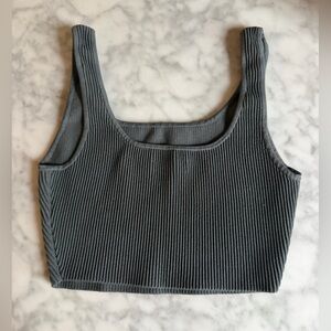 Aritzia Babaton Ribbed Square Neck Crop Tank Top Charcoal Size Medium